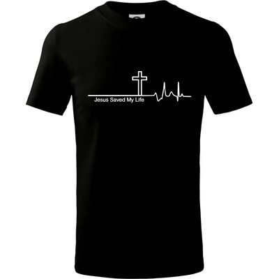 Jesus Saved My Life kříž ekg tričko dětské bavlněné černá