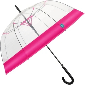 Дамски прозрачен автоматичен голф чадър Perletti Time 26137, Прозрачен/Цикламен кант