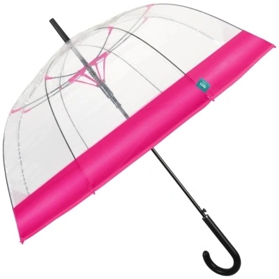 Дамски прозрачен автоматичен голф чадър Perletti Time 26137, Прозрачен/Цикламен кант