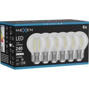 Mexen Vintis 6x LED филамент крушка E27, G45, 2W, Неутрална - 4000K, 240 lm, прозрачна - (L156-E27-0240-00x06)