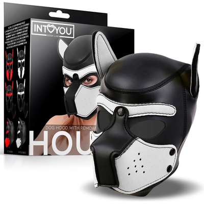 Intoyou bdsm line INTOYOU Hound Dog Неопренова маска със сваляща се муцуна бяло/черно