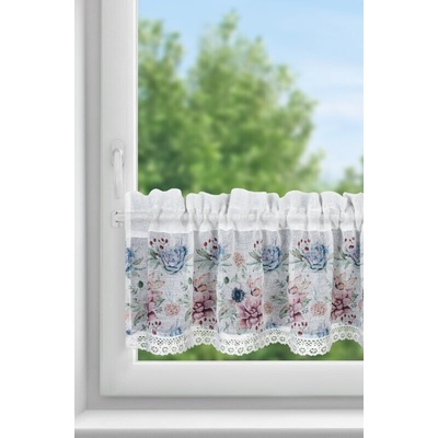 Takoy Záclonka DORA z etamínu zdobená potiskem květin a krajkou 30x150 cm 150 x 30 cm-HF-423868 | 150 x 30 cm