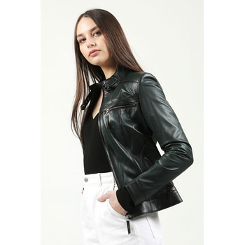 Jacket Club Дамско яке от естествена кожа yb-2107 - Тъмнозелено #317852 (317852_Зелен)