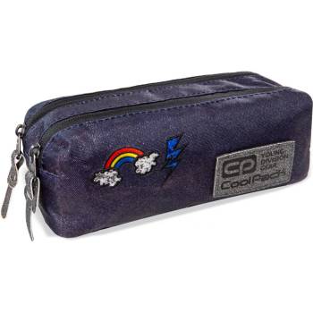 COOLPACK Правоъгълен ученически несесер Cool Pack Edge - Sparkling Badges, Jeans, с 2 ципа (B69086)