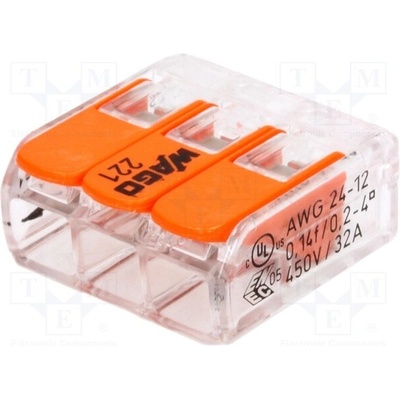 WAGO 221-413 Rychlosvorka; 221; 32A; 450V; na kabel; pružinová svorka; 0,2÷4mm2 – Sleviste.cz