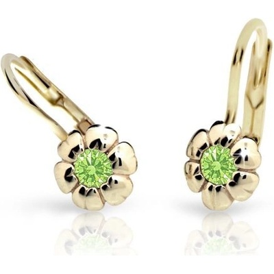 Danfil detské náušnice kvetiny C2151 zo žltého zlata peridot green klapka