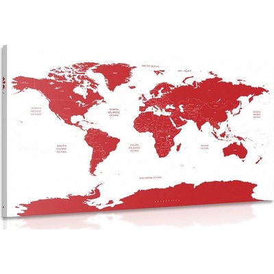 Obraz mapa sveta s jednotlivými štátmi v červenej farbe