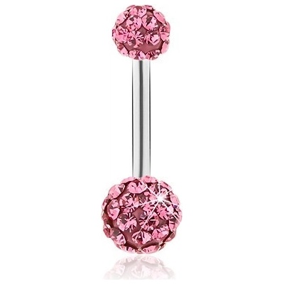 Šperky eshop piercing do bříška z chirurgické oceli kuličky zdobené fuchsiovými zirkony SP27.27