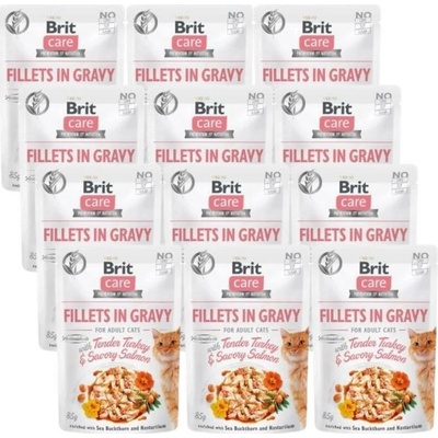 BRIT CARE Cat Pouches Filety v omáčce s jemným krůtím masem a lahodným lososem 12x85 g