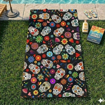 Carbotex plážová osuška Lebky Sugar Skull Mexicana 70 x 140 cm
