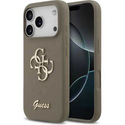 GUESS Силиконов калъф Guess Big 4G Script за iPhone 17 Pro - кафяв