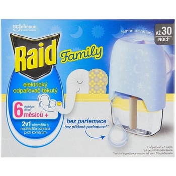 Raid Family elektrický odpařovač s tekutou náplní proti komárům, 30 nocí, 1+21 ml