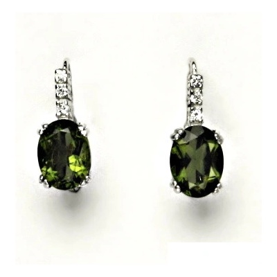 Čištín zlaté náušnice bílé i žluté zlato přírodní vltavín VE 8