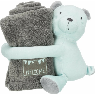 JUNIOR set deka 75 x 50 cm + plyšový medvedík šedá mätová