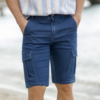 Cargo bermudy ze strečového denimu modrá