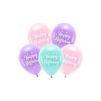 PartyDeco Balóniky latexové ECO Happy Birthday pink mix 26 cm