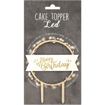 Дървен топер за торта LED - Happy Birthday