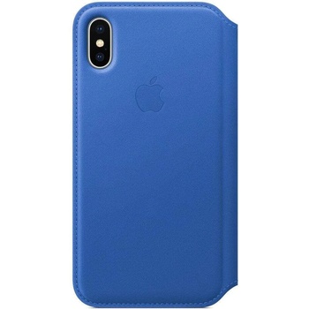 Apple Leather Folio Case - оригинален кожен (естествена кожа) калъф за iPhone X (син)