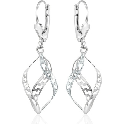 Gemmax Atraktivní visací náušnice Spirály z bílého zlata s řeckým vzorem mat GLEWN-34191