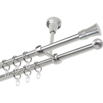OK-GarnýžeCZ Garnýž kovová dvouřadá 19mm Capri nerez 270 cm do stropu / kroužky s háčkem