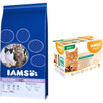 Iams Multi Cat Households s lososem 2 x 15 kg