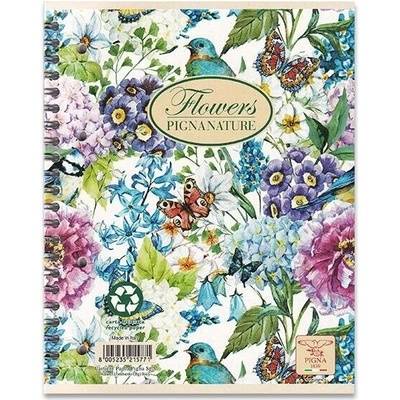 Krúžkový blok Pigna Nature Flowers A4, linajkový, 60 listov, mix motívov