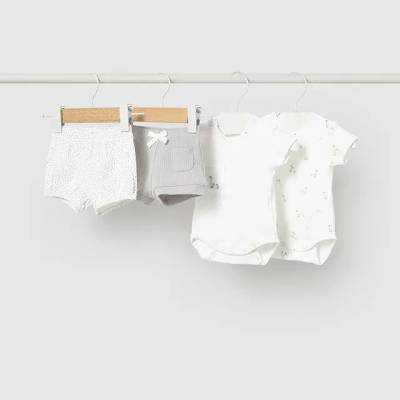 Mayoral Комплект 2 къси бодита и 2 къси панталона в сиво и бяло за новородени деца Mayoral