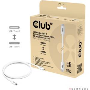 Club 3D Кабел Club 3D - CAC-1572 (USB4 USB-C, 240W PD, 80Gbps, 8K240Hz, 4K540Hz, двупосочен, бял, M/M, 1, 2 м) (CAC-1572)