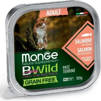 Gemon Monge Natural Superpremium BWild Grain Free Adult Salmon - Премиум пастет за израснали котки, без зърно , със сьомга и зеленчуци, 100 гр. / 5 броя