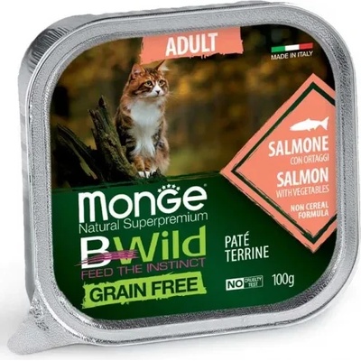 Gemon Monge Natural Superpremium BWild Grain Free Adult Salmon - Премиум пастет за израснали котки, без зърно , със сьомга и зеленчуци, 100 гр. / 5 броя