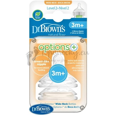 Dr.Browns náhradné silikon cumlíky pre dojčenské fľašky options+ Wide Neck stupeň 2 BPA Free 2 ks WN2201