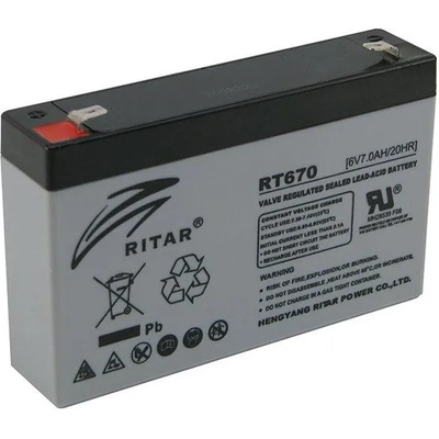 Ritar Оловна батерия RITAR, (RT670) AGM, 6V, 7Ah, 151 /34 /94 mm, Терминал1