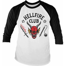 Stranger Things tričko Hellfire Club Baseball LS White Black