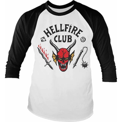 Stranger Things tričko Hellfire Club Baseball LS White Black