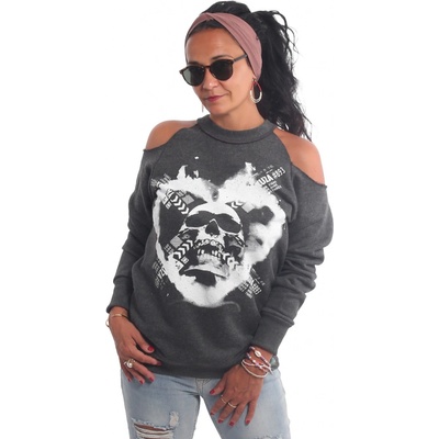Yakuza Skullgram Off Shoulder Sweater GPB 21115 black melange F