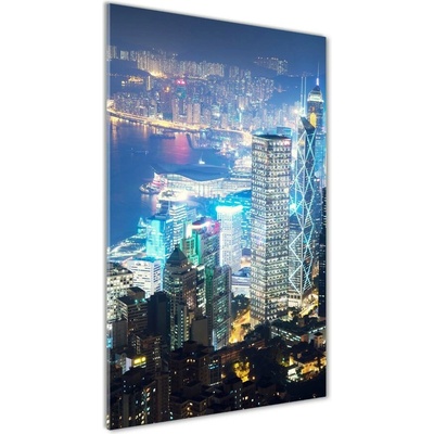 Vertikálny fotoobraz na skle Nočný Hongkong 50x100 cm