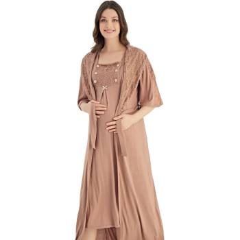 Image 1 of Млечно кафяв комплект за бременни с дантела на цветя