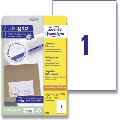 Avery Zweckform 6119 univerzální etikety 210,0 x 297,0 mm 30 etiket bílé