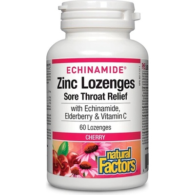 Natural Factors Ехинамид® Цинк за смучене + Ехинацея, Черен бъз и витамин С 60 таблетки, с вкус на череша | Natural Factors (1689 NF)