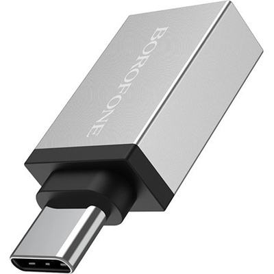 BOROFONE OTG адаптер Borofone (BV3) - Type-C (M) към USB-A (F), функции за зареждане и трансфер на данни, алуминиев, 5Gbps - Сребрист