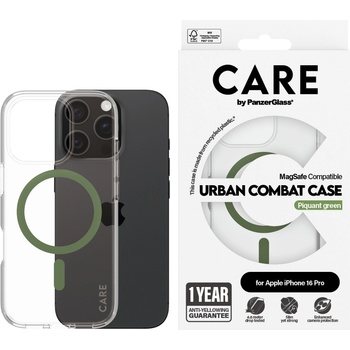 Image 1 of Panzer Гръб CARE by PanzerGlass за iPhone 16 Pro, Flagship Case Urban Combat w. Green MagSafe