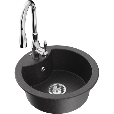 Mexen Diego еднокамерен гранитен мивка с кухненски смесител Savita, черен на точки - 6512-76-672601-00 (6512-76-672601-00)