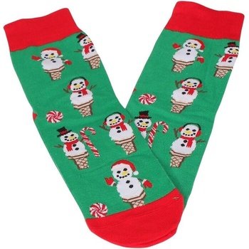 Мъжки коледни чорапи в зелено и червено със снежни човеци