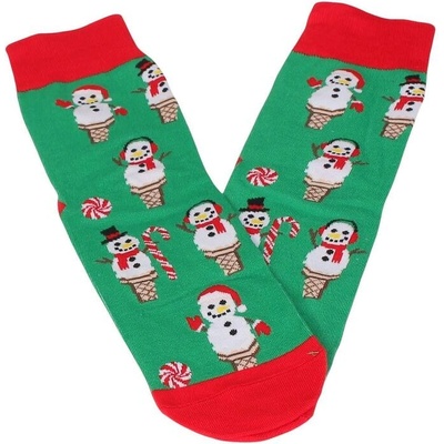 Мъжки коледни чорапи в зелено и червено със снежни човеци