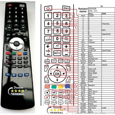 GENERAL DENVER DRE-1000, DVD-312 - съвместимо дистанционно управление на марката General (DRE-1000, DVD-312)