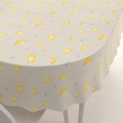 Biante Veľkonočný teflónový oválny obrus TF-074 Kuriatka a kraslice na béžovom 120x160 cm