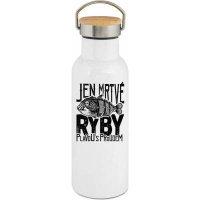 123TRIKO termoska Jen mrtvé ryby plavou s proudem, černý potisk 500 ml