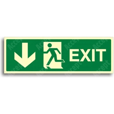 ACCEPT únikové a protipožární fotoluminiscenční značení ÚNIKOVÝ VÝCHOD EXIT DOLŮ - samolepka 30x10cm