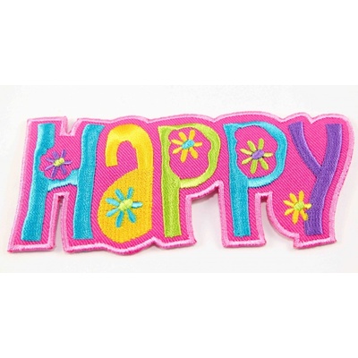 Nažehľovacia záplata - HAPPY - rozmer 5 cm x 10,5 cm - ružová