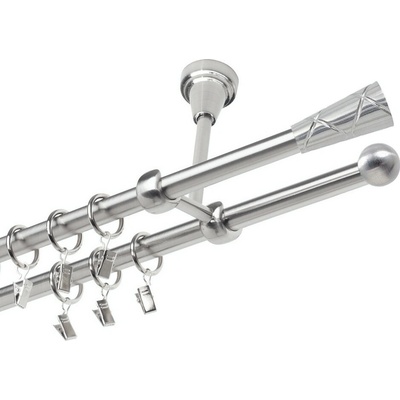 OK-GarnýžeCZ Garnýž kovová dvouřadá 19mm Trapezium nerez 480 cm do stěny / kroužky s žabkou